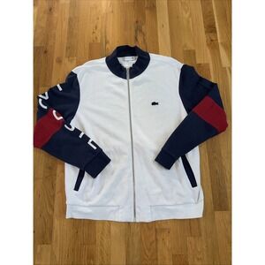 Lacoste Men's XL Full Zip Track Jacket White Navy Red Colorblock Logo